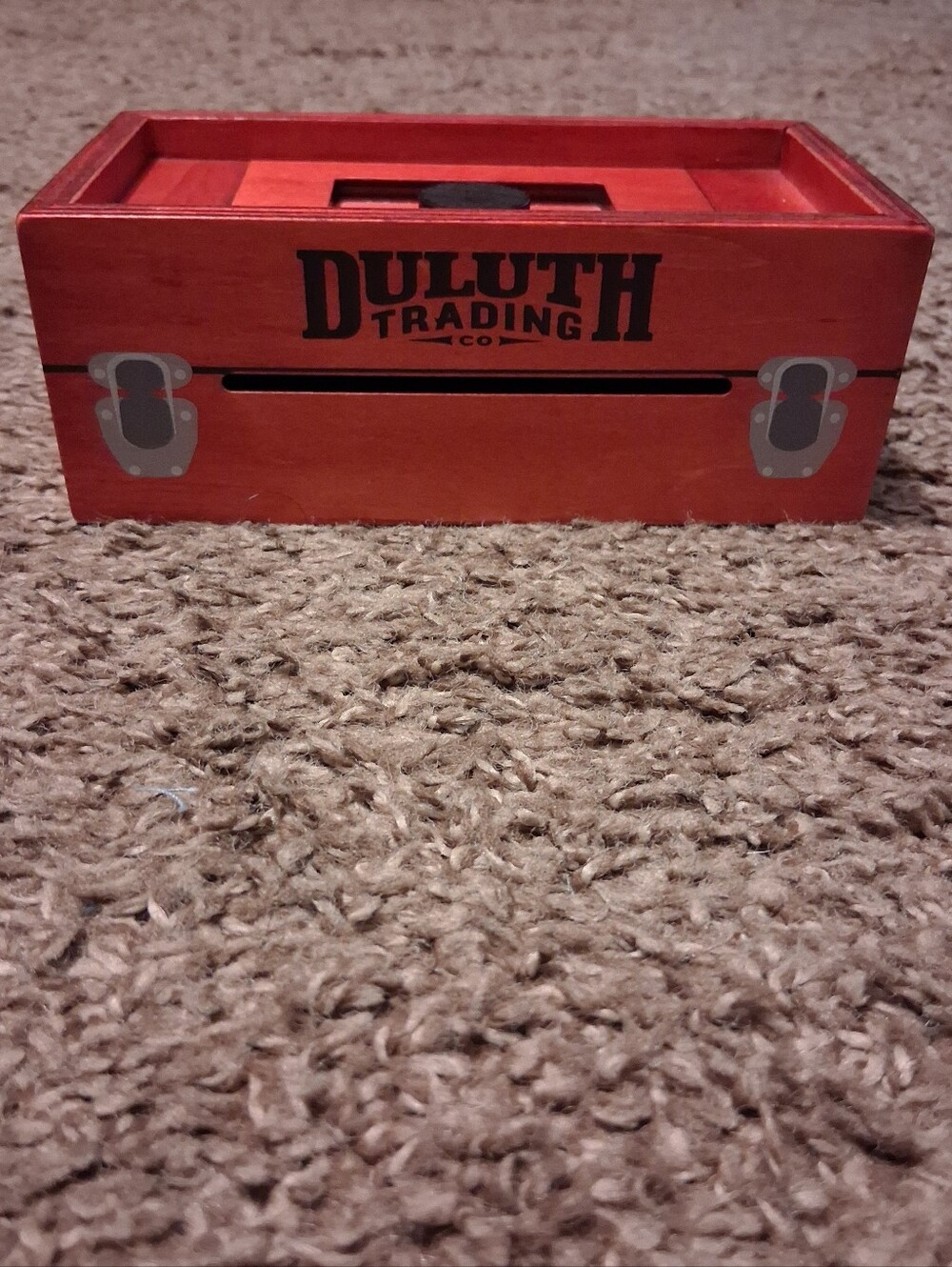 Duluth Trading Co. Red Wooden Money Bank
